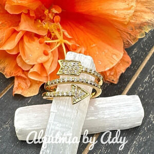 Gold/zirconia pave diamond style chunky lux ring band maximalist